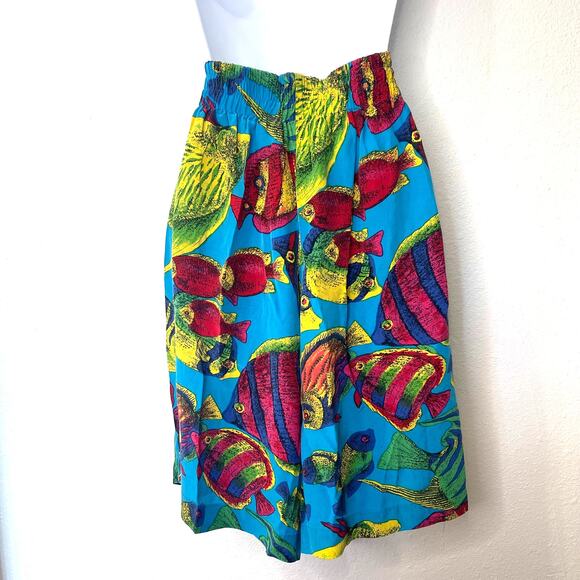 Vintage NORDSTROM High Waist Silk Fish Shorts - Picture 2 of 9